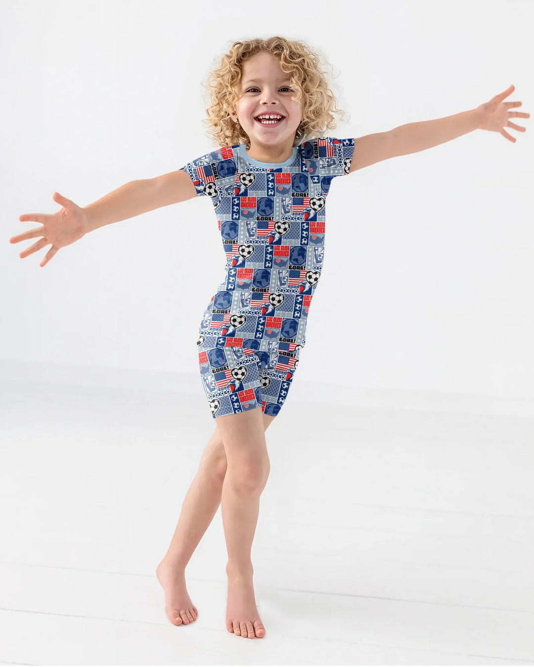 World Soccer God Bless America Bamboo Two Piece Short Sleeve Shorts Pajama Set
