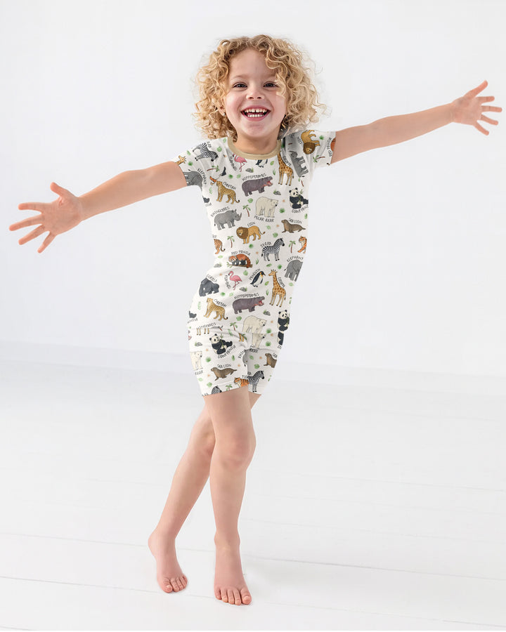 Safari Animals Bamboo Two Piece Short Sleeve Shorts Pajama Set