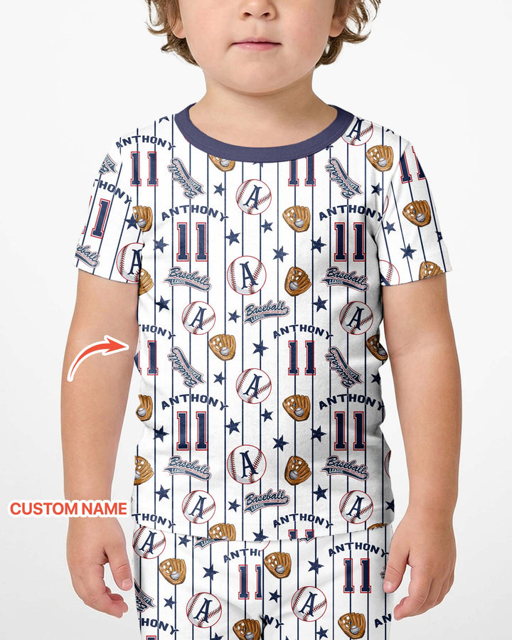 Custom Name Baseball Time Bamboo Two Piece Short Sleeve Shorts Pajama Set