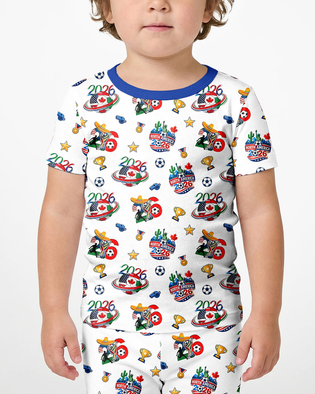 World Soccer North America 2026 Family Matching Bamboo Two Piece Short Sleeve Shorts Pajama Set