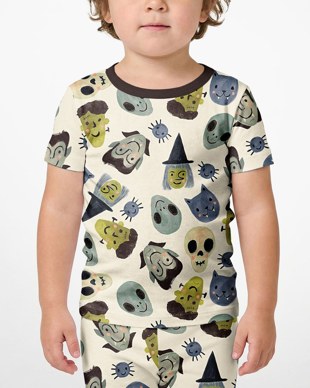 Halloween Gesichts Bambus Zweiteiliger Kurzarm Shorts Schlafanzug