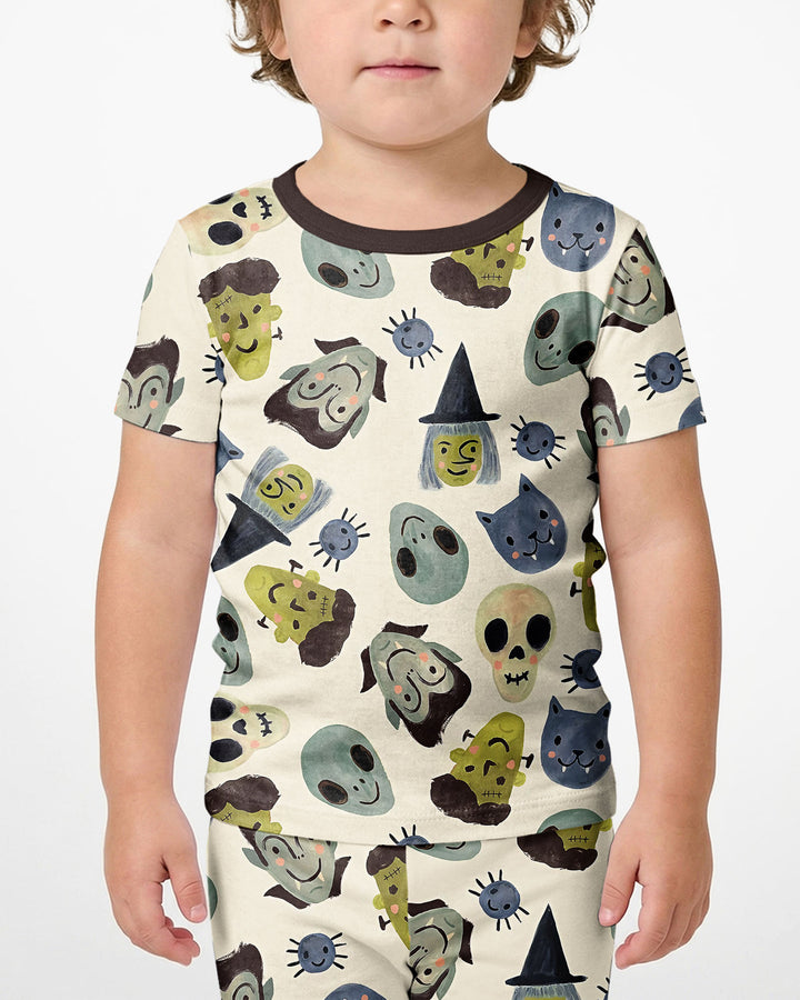 Halloween Gesichts Bambus Zweiteiliger Kurzarm Shorts Schlafanzug