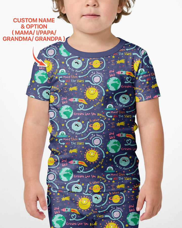 Love to the Moon and Back  Bamboo Two Piece Short Sleeve Shorts Pajama Set