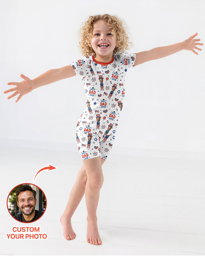Custom Photo Best Patriotic Family Ever Bamboo Two Piece Short Sleeve Shorts Pajama Set