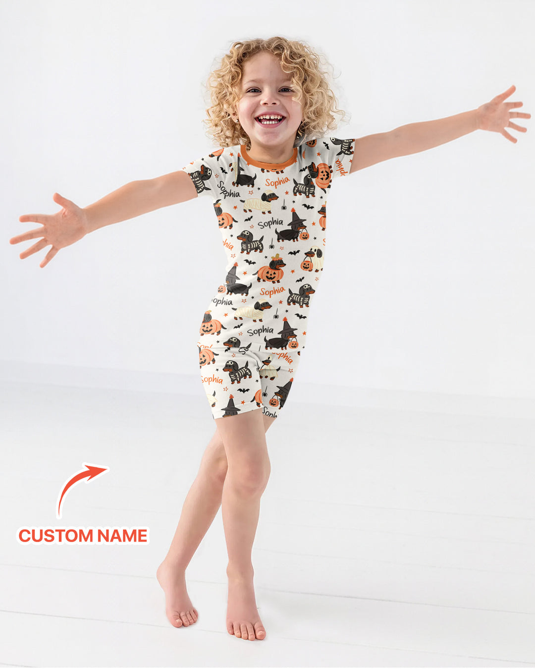Orange and Black Dachshund Bamboo Two Piece Short Sleeve Shorts Pajama Set