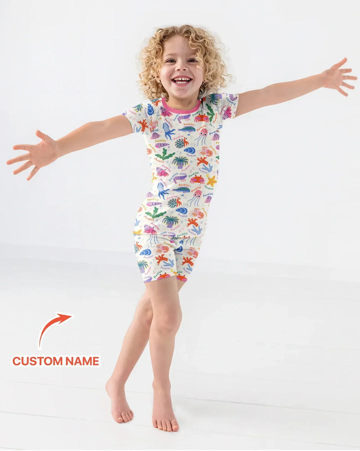 Tide Pool Pals Custom Name Bamboo Two Piece Short Sleeve Shorts Pajama Set