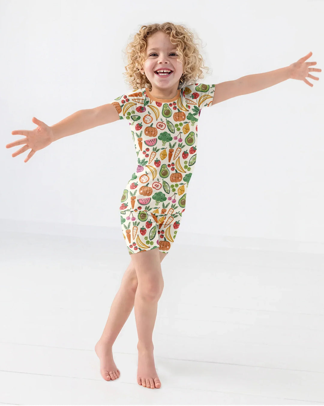 Veggie Friends Family Matching Bamboo Two Piece Short Sleeve Shorts Pajama Set