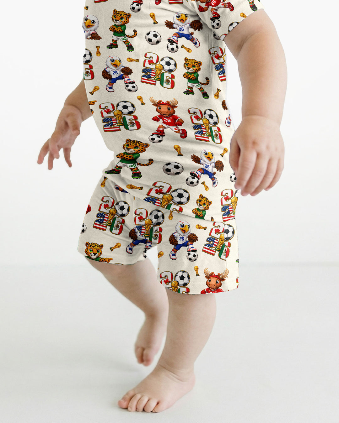Cute Soccer Mascots USA CAN MEX Bamboo Two Piece Short Sleeve Shorts Pajama Set