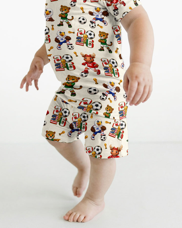 Cute Soccer Mascots USA CAN MEX Bamboo Two Piece Short Sleeve Shorts Pajama Set