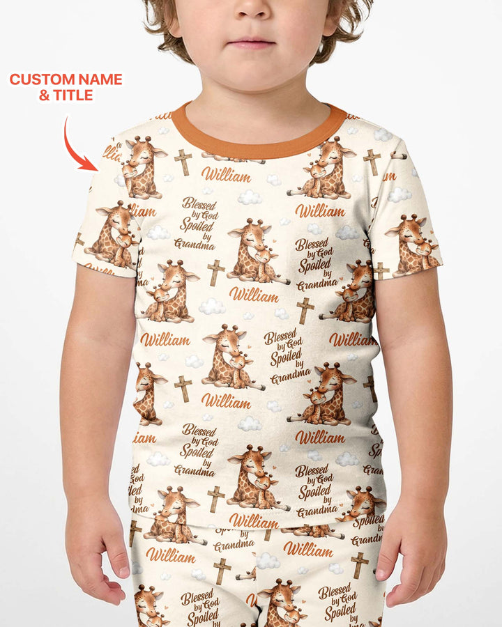 Custom Name Blessed By God Spoiled By Grandma Bamboo Two Piece Short Sleeve Shorts Pajama Set