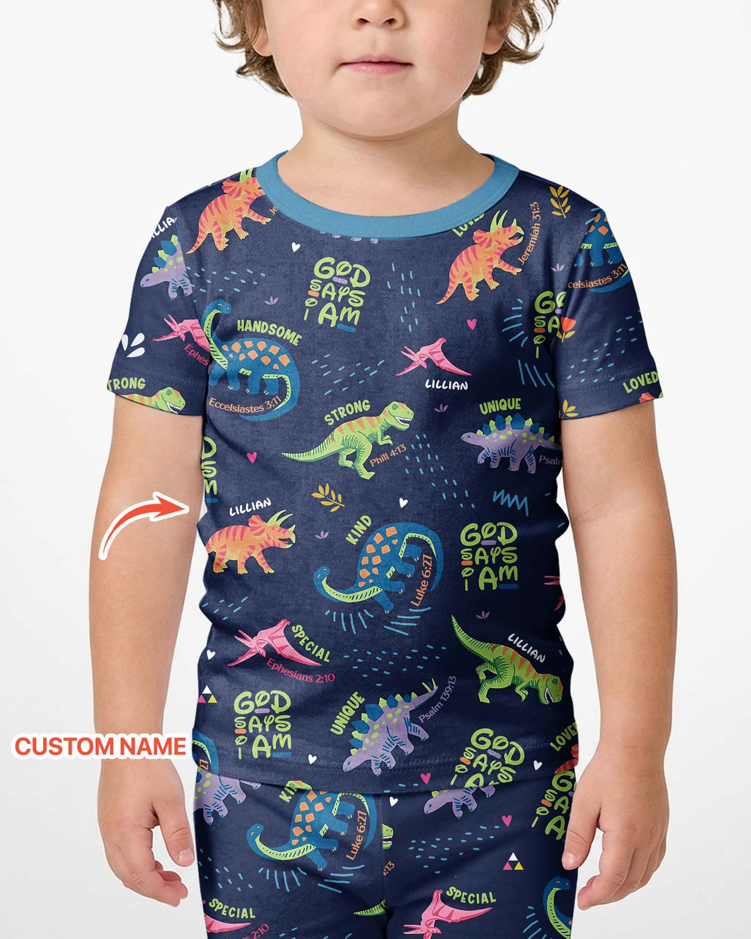 Custom Name God says I am Dinosaur Bamboo Two Piece Short Sleeve Shorts Pajama Set