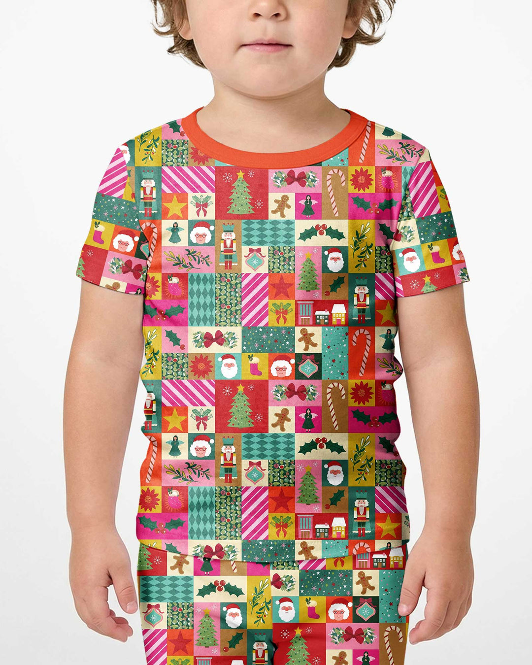 Maximalist Christmas Collage Bamboo Two Piece Short Sleeve Shorts Pajama Set