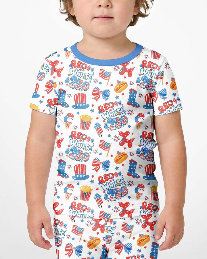 Red White & 250 Bamboo Two Piece Short Sleeve Shorts Pajama Set