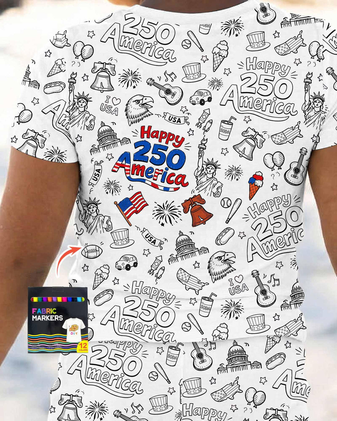 All Colorable Happy 250 America I love USA Bamboo Two Piece Short Sleeve Pajama Set