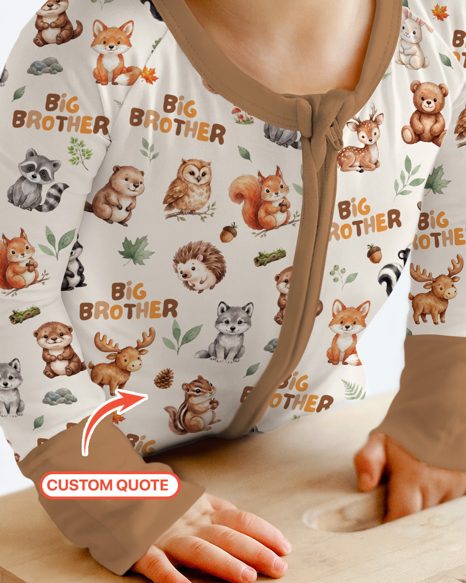 Custom Quote Woodland Animal Matching Sibling Bamboo Convertible Zippy