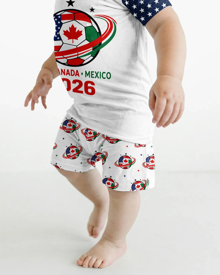 Soccer Cup USA Canada Mexico Bamboo Two Piece Short Sleeve Shorts Pajama Set
