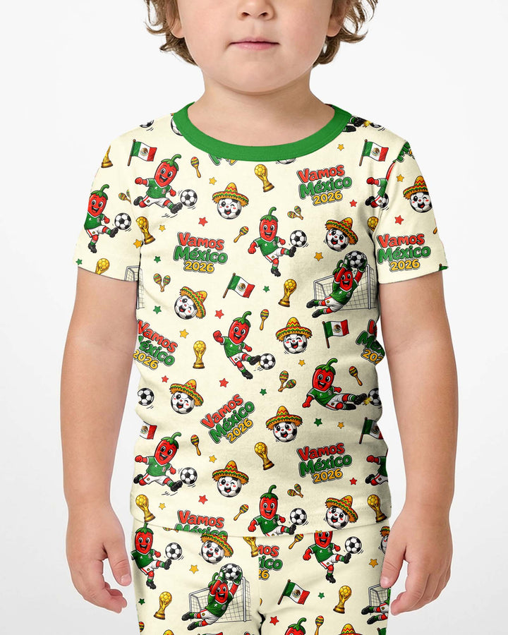 Cartoon World Soccer Vamos Mexico Family Matching Bamboo Two Piece Short Sleeve Shorts Pajama Set