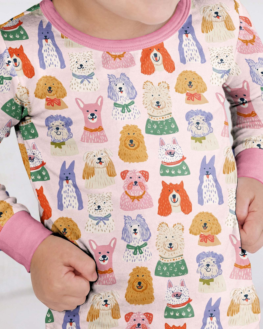 Whimsical Puppy Parade Family Matching Bamboo Two Piece Long Sleeve Pajama Set