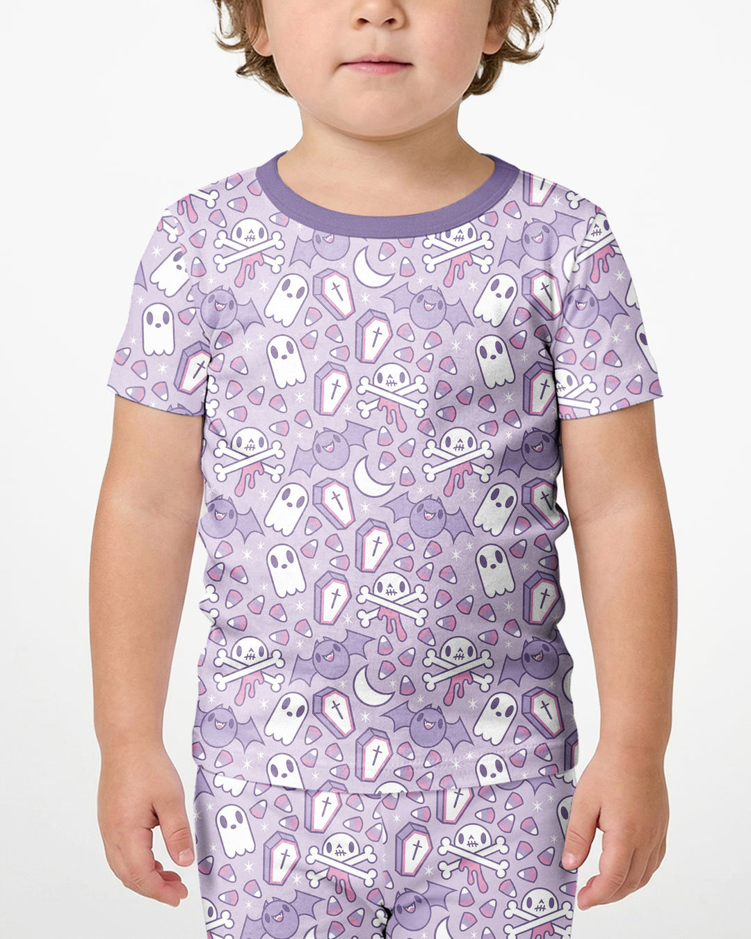 Cute Ghost Halloween Pastel Purple Spooky Bamboo Two Piece Short Sleeve Shorts Pajama Set