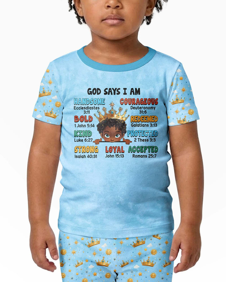 God Says I Am Afro  Boy  Bamboo Two Piece Short Sleeve Shorts Pajama Set