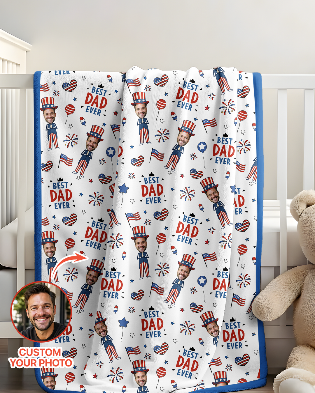 Custom Photo Best Patriotic Family Ever Bamboo Blanket