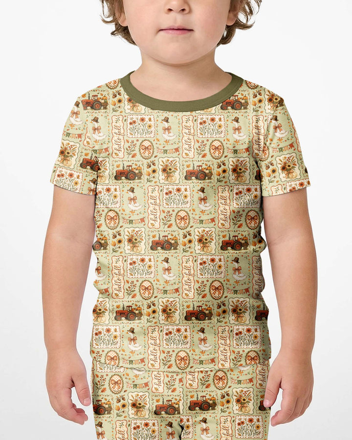 Farmhouse Fall Goose Family Matching Bamboo Two Piece Short Sleeve Shorts Pajama Set