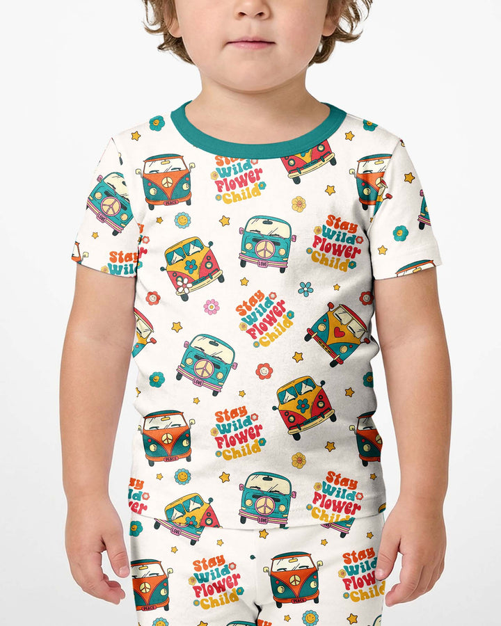 Stay Wild Flower Child Bamboo Two Piece Short Sleeve Shorts Pajama Set