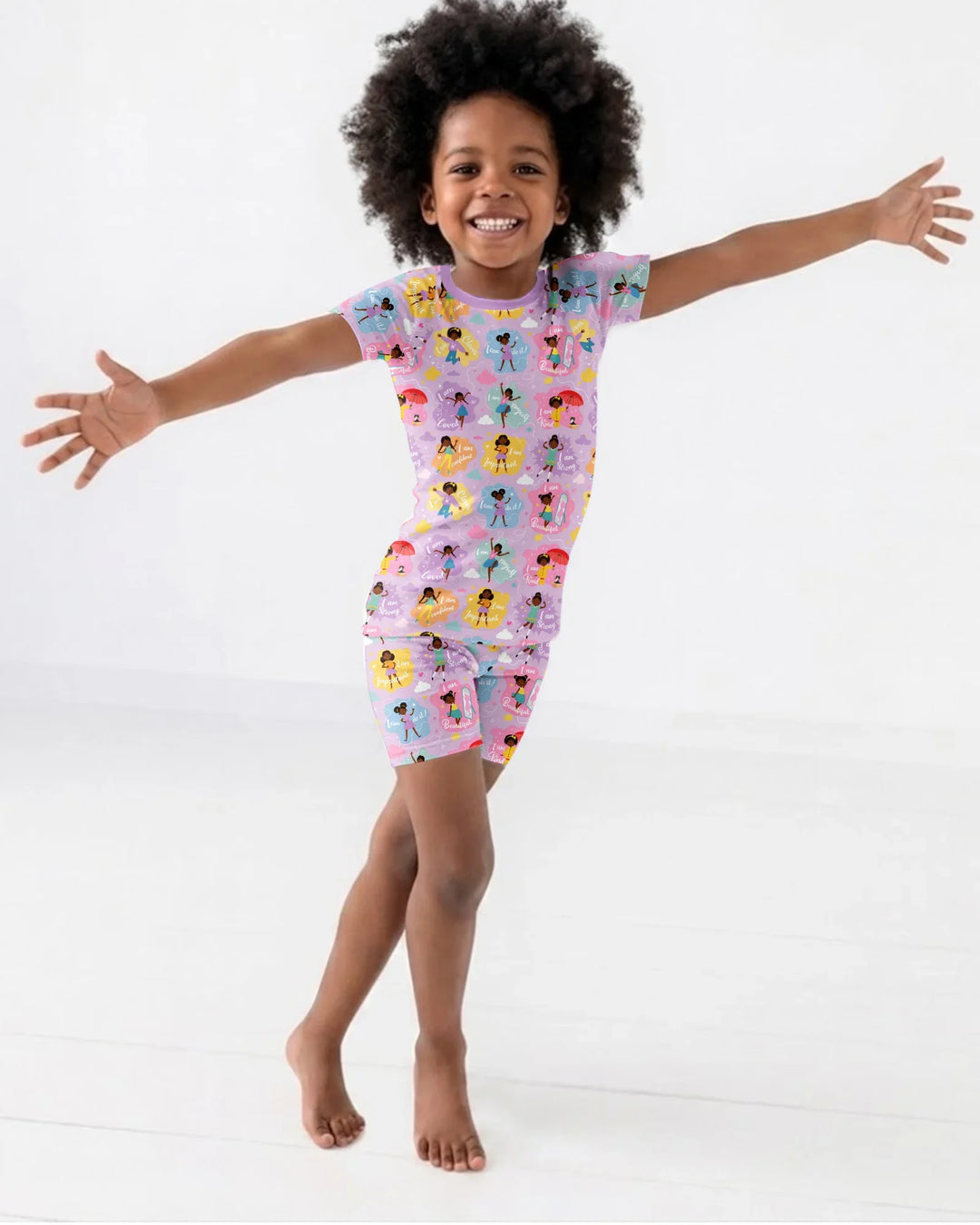 African American Girl I Am Loved Bamboo Two Piece Short Sleeve Shorts Pajama Set