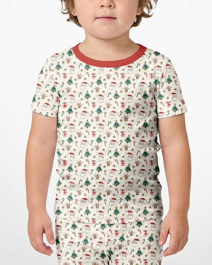 Snowy Santa Bamboo Two Piece Short Sleeve Shorts Pajama Set