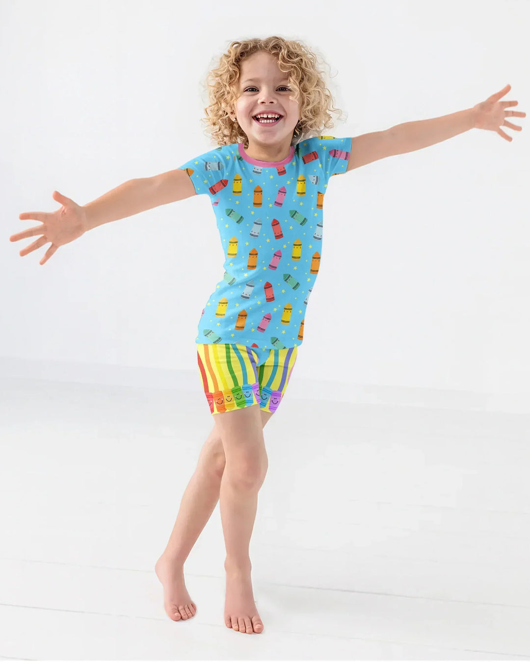Happy Crayon Friends Bamboo Two Piece Short Sleeve Shorts Pajama Set