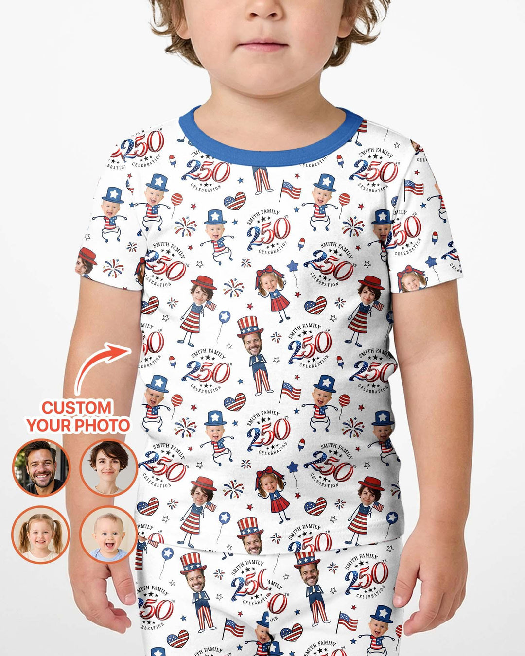 Custom Photo Smith Family Celebration Bamboo Two Piece Short Sleeve Shorts Pajama Set