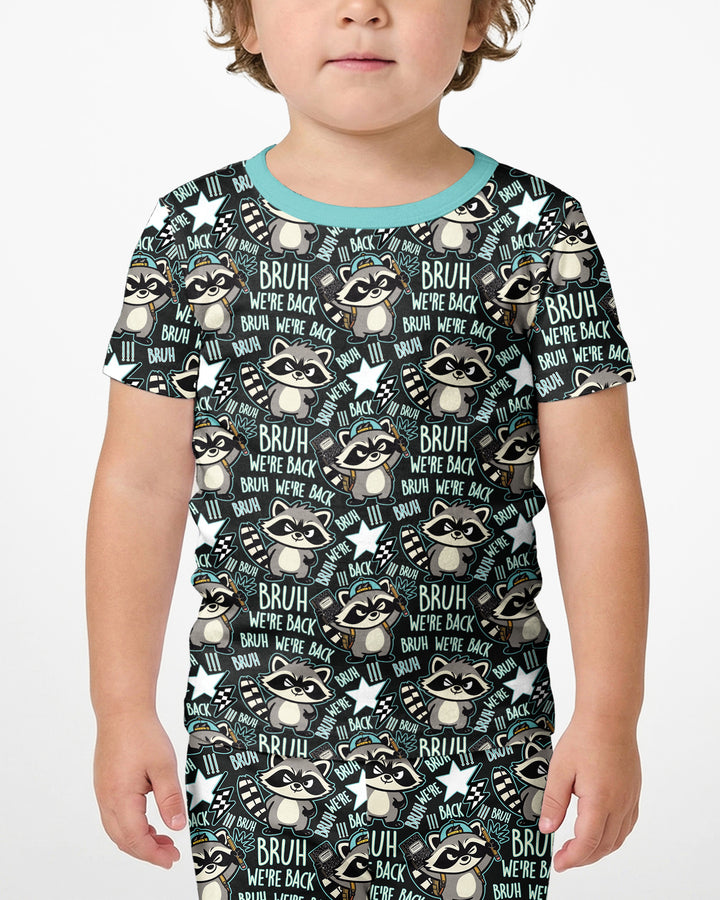 Bruh We're Back Raccoon Bamboo Two Piece Short Sleeve Shorts Pajama Set