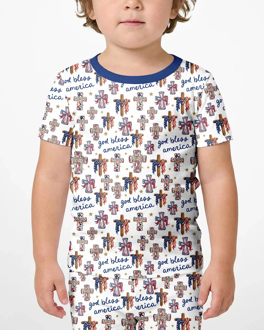 God Bless America Family Matching Bamboo Two Piece Short Sleeve Shorts Pajama Set