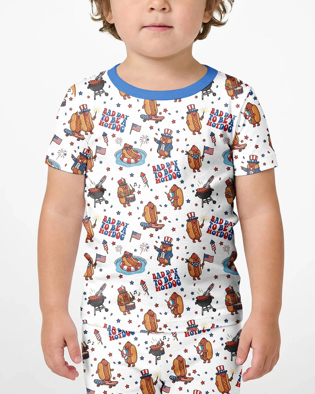 Hot Dog Patriotic Bamboo Two Piece Short Sleeve Shorts Pajama Set