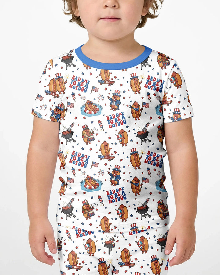 Hot Dog Patriotic Bamboo Two Piece Short Sleeve Shorts Pajama Set