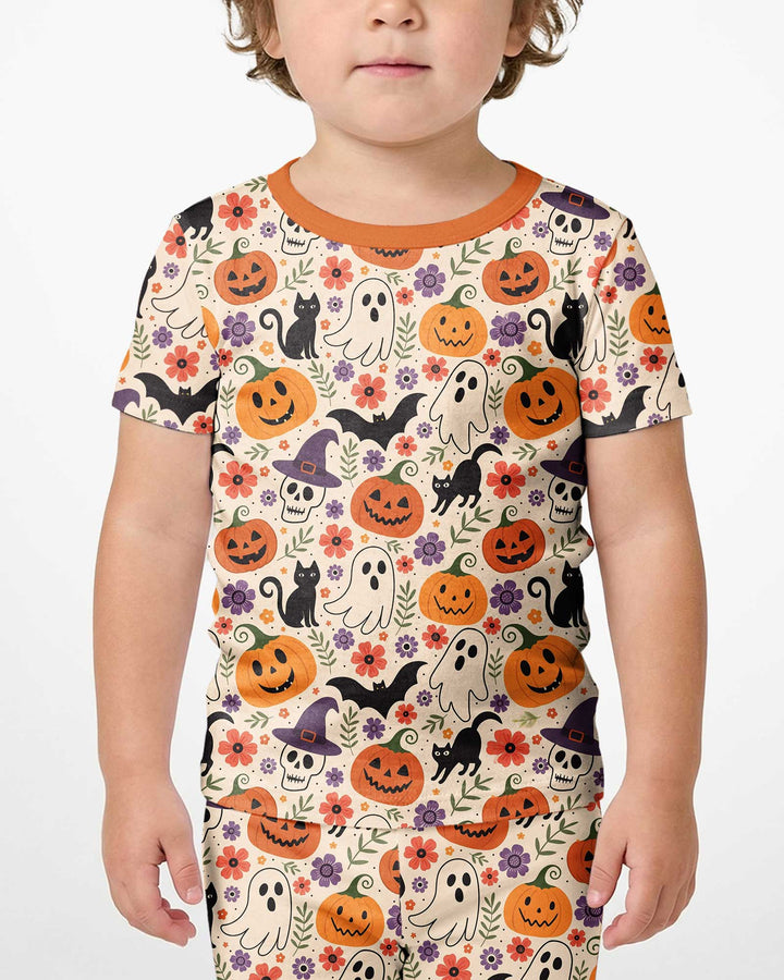 Spooky Halloween Floral Delight Bamboo Two Piece Short Sleeve Shorts Pajama Set