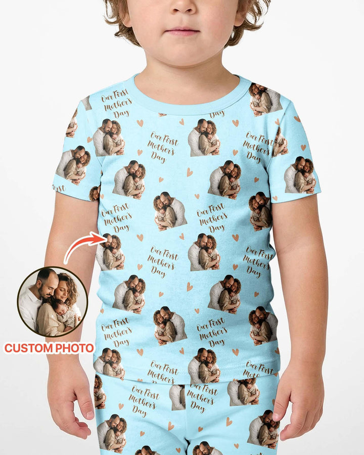 Custom Photo Our First as Parents Bamboo Two Piece Short Sleeve Shorts Pajama Set
