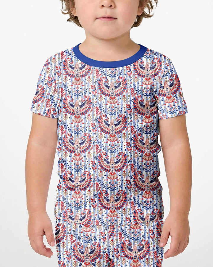Patriotic Eagle Bamboo Two Piece Short Sleeve Shorts Pajama Set