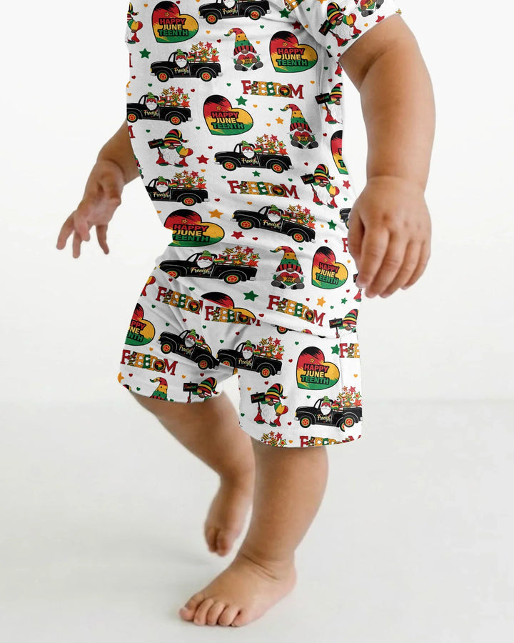 Gnome Happy Juneteenth Bamboo Two Piece Short Sleeve Shorts Pajama Set