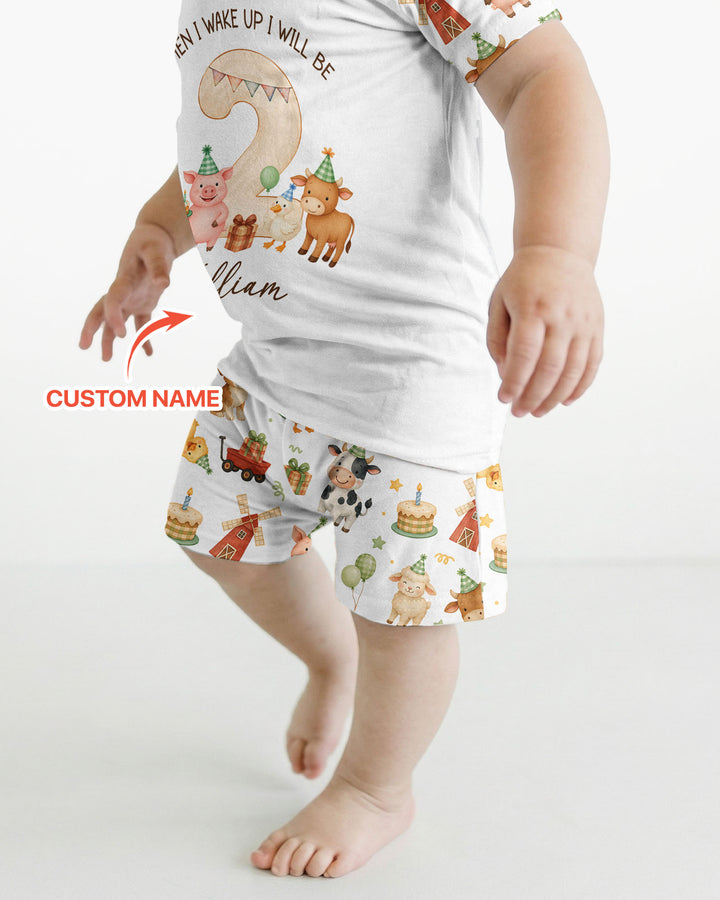 Personalized Farm Animals When I Wake Up I Will Be Birthday Bamboo Two Piece Short Sleeve Shorts Pajama Set