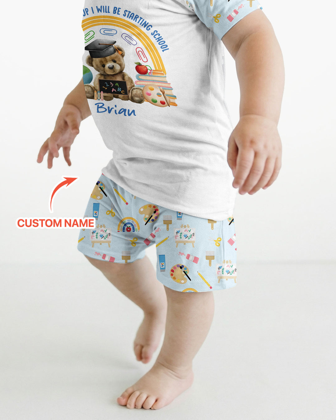 Custom Name When I Wake Up I Will Be Starting School Bamboo Two Piece Short Sleeve Shorts Pajama Set