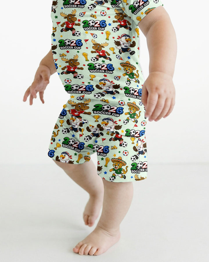 Soccer Cup Cute Mascots Two Piece Short Sleeve Shorts Pajama Set