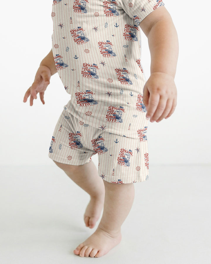 Spilling The Tea Since 1773 Family Matching Bamboo Two Piece Short Sleeve Shorts Pajama Set