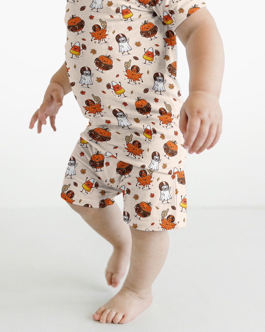 Fall Day Football Bamboo Two Piece Short Sleeve Shorts Pajama Set