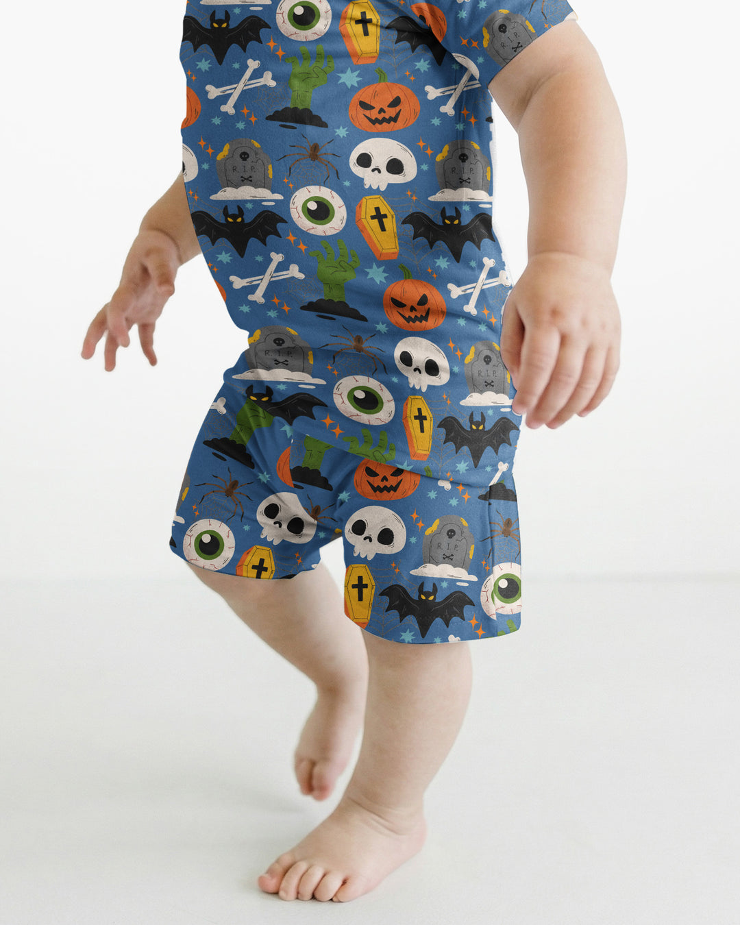 Little Monsters Bamboo Two Piece Short Sleeve Shorts Pajama Set For Halloween