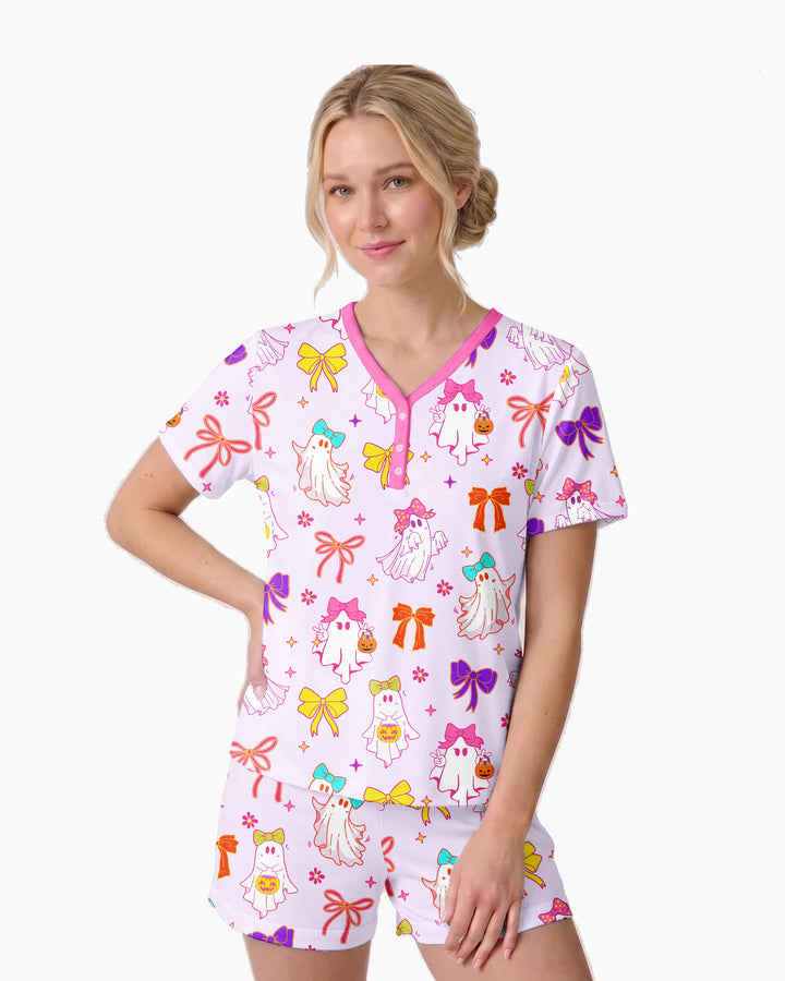 Coquette Ghost & Bow Bamboo Women Short Sleeve Short Pajama Set