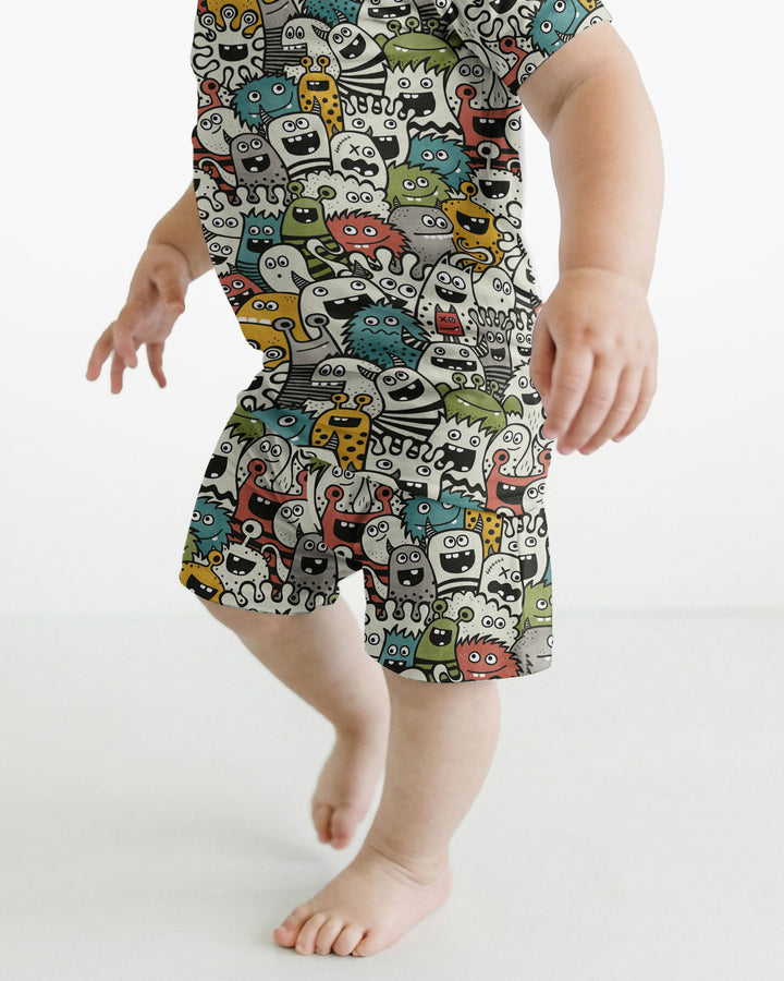 Monsters And Friends Bamboo Two Piece Short Sleeve Shorts Pajama Set