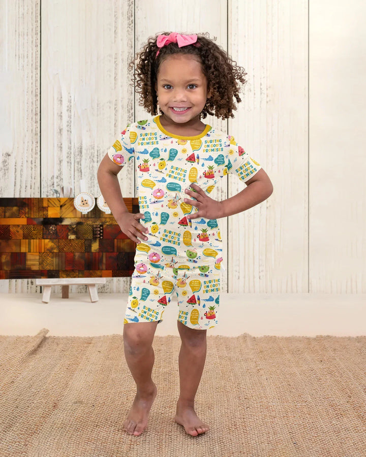 Summer Fruits Surfing On God's Promises Bamboo Two Piece Short Sleeve Shorts Pajama Set