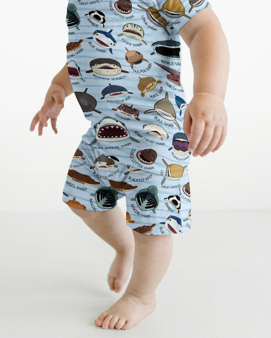 Shark Faces Bamboo Two Piece Short Sleeve Shorts Pajama Set