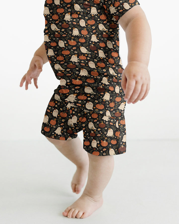 Ghost Pumpkin Harvest Floral Halloween Bamboo Two Piece Short Sleeve Shorts Pajama Set